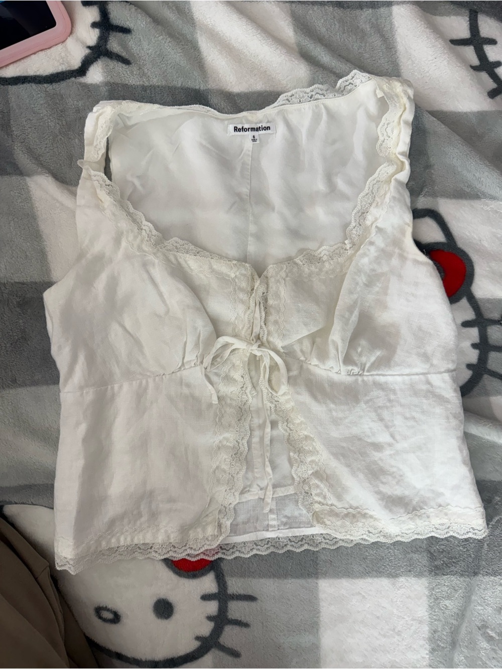 Reformation Cream Lace-Trim Tie-Front Camisole top